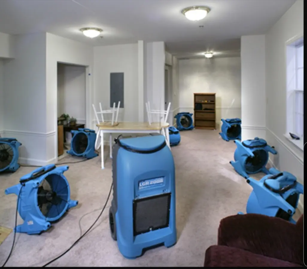 Air movers and dehumidifier setup for Water Extraction & Removal in Bethel