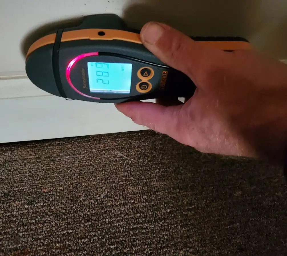 Moisture detection at baseboard during Burst Pipe Cleanup in Bethel